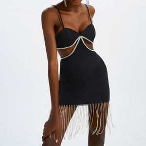 Black Dress with Cut Out and Fringe NWT